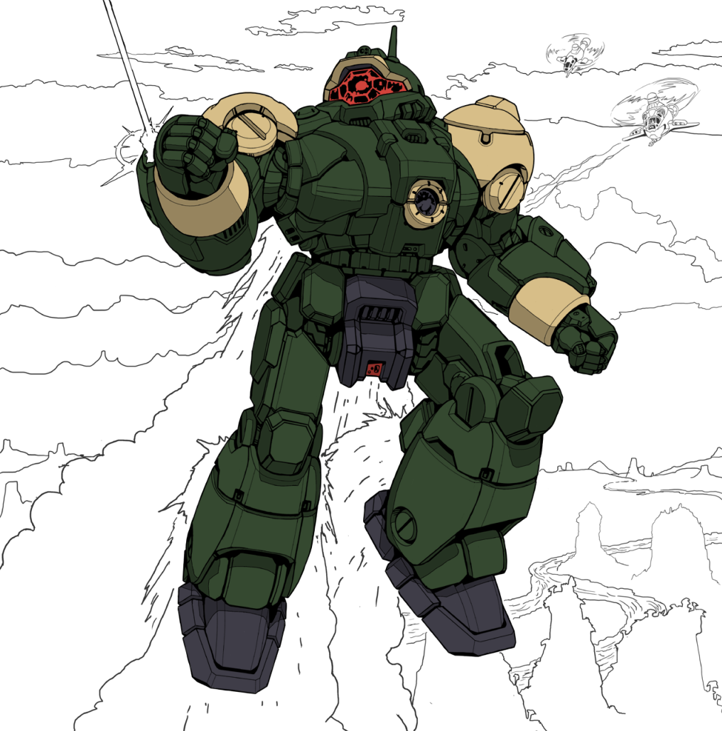 alien, arm_cannon, armor, battle, battletech, chest_cannon, choujikuu_yousai_macross, darkton-artemis, energy_beam, english_commentary, firing, flying, fusion, jumping, machinery, macross, macross:_do_you_remember_love?, mecha, no_humans, nousjadeul-ger, original, power_armor, queadluun-ger, queadluun-rau, redesign, robot, robotech, science_fiction, thrusters, weapon, zentradi