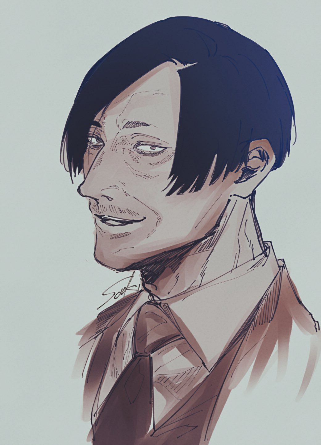 1boy, akane-banashi, arakawa_ikken, artist_name, facial_hair, highres, looking_at_viewer, male_focus