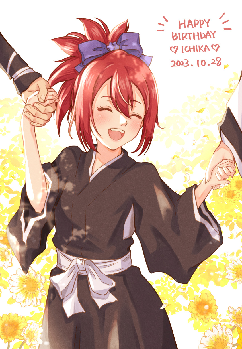 1boy, 2023, 2girls, :d, ^_^, abarai_ichika, abarai_renji, absurdres