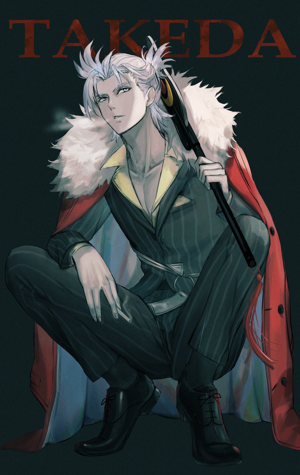1boy, cigarette, clothes_over_shoulder, coat, coat_on_shoulders, dolce_(dolsuke), fate/grand_order, fate_(series)