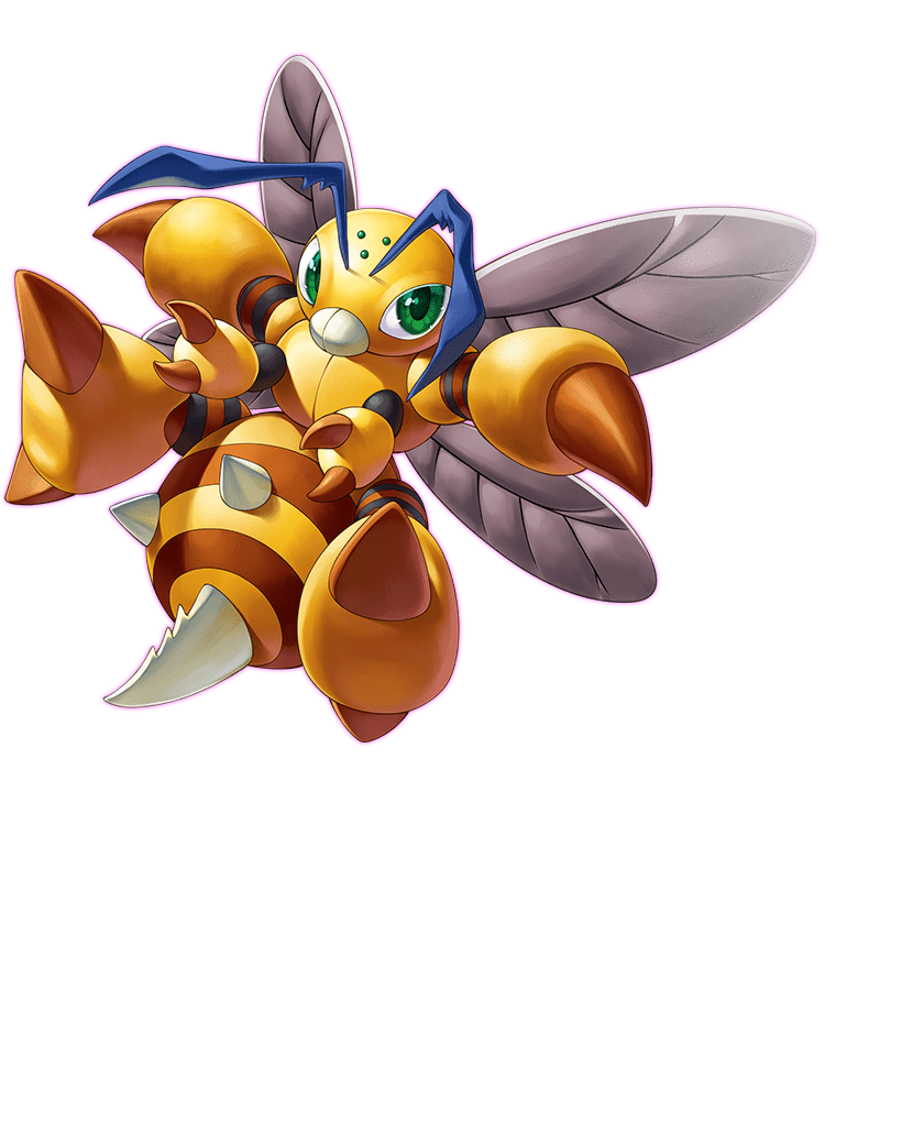 antennae, bee, bug, colored_skin, commentary, digimon, digimon_(creature), digimon_card_game