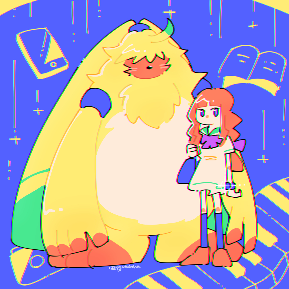 1boy, 1girl, angora_rabbit, angoramon, blue_socks, body_fur, brown_footwear, brown_hair