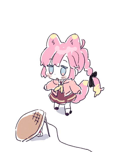 1girl, :o, acrylic_stand, animal_ears, anyoji_hime, basket, black_ribbon, blonde_hair