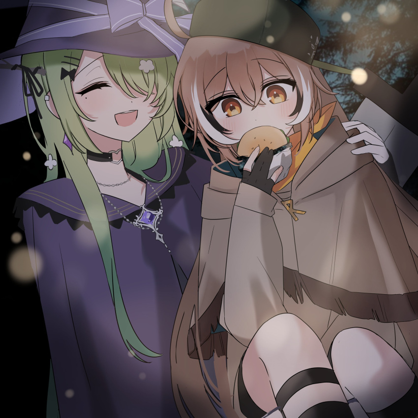 2girls, :d, absurdres, alternate_costume, backwards_hat, bandana, baseball_cap, black_choker