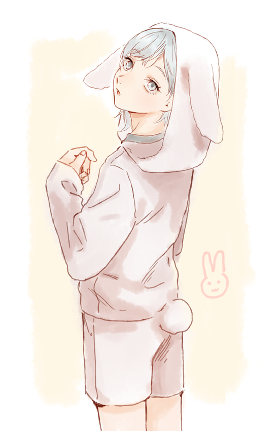 1boy, animal_hood, grey_eyes, grey_hair, hood, hoodie, kabe_piko, long_sleeves