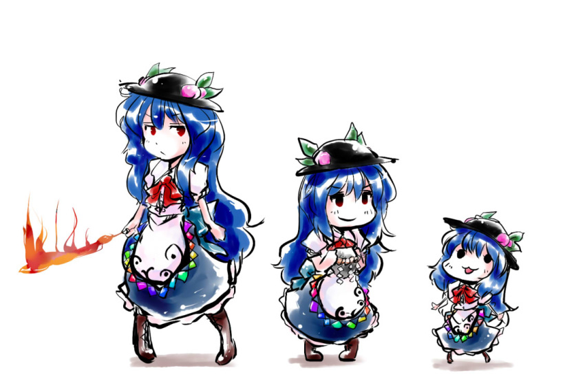 chibi, food, fruit, hat, hinanawi_tenshi, keystone, long_hair, nyoron_(fudegatana)