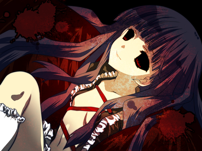 black_sclera, empty_eyes, kirishiki_sunako, long_hair, shiki, shiratama_(fukuya), smile, solo