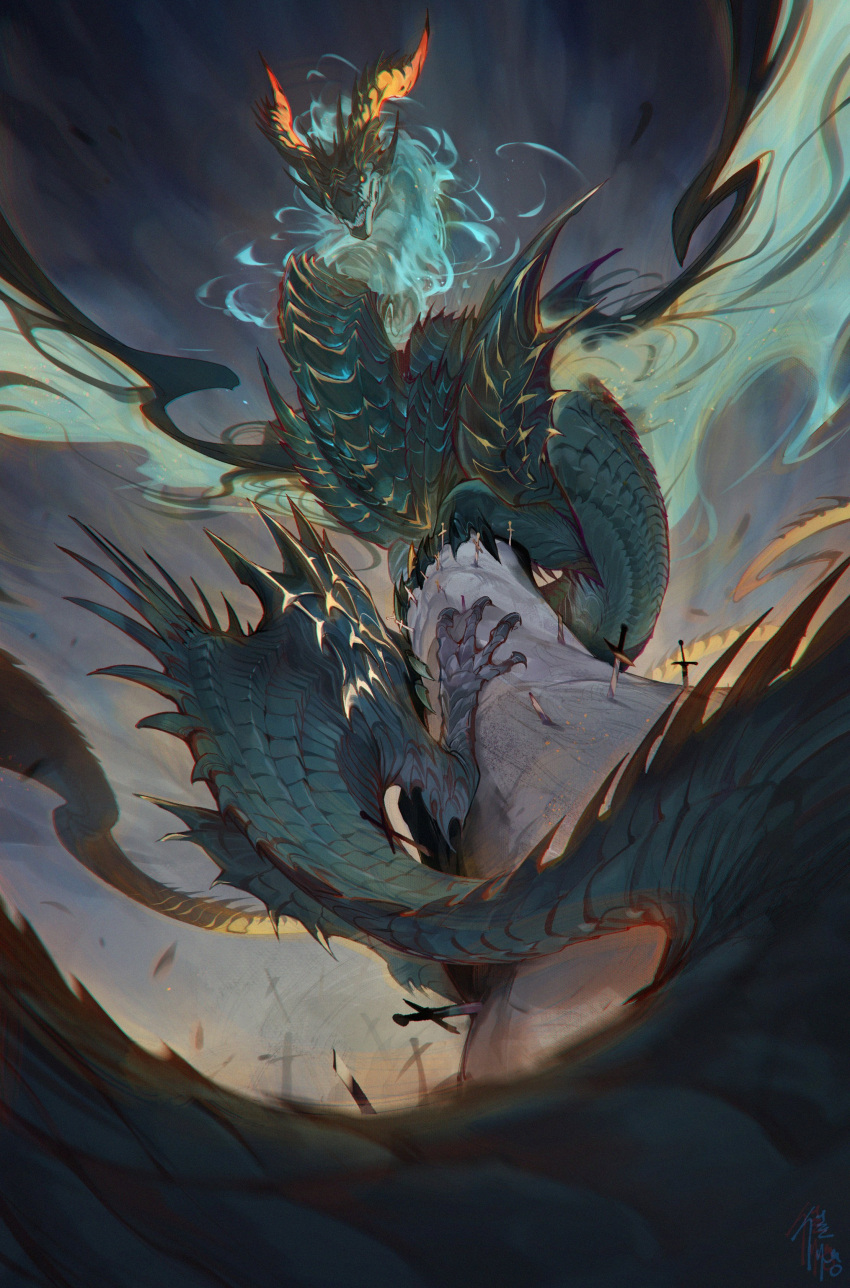 absurdres, animal_focus, chinese_commentary, claws, commentary, commission, cporing, dragon