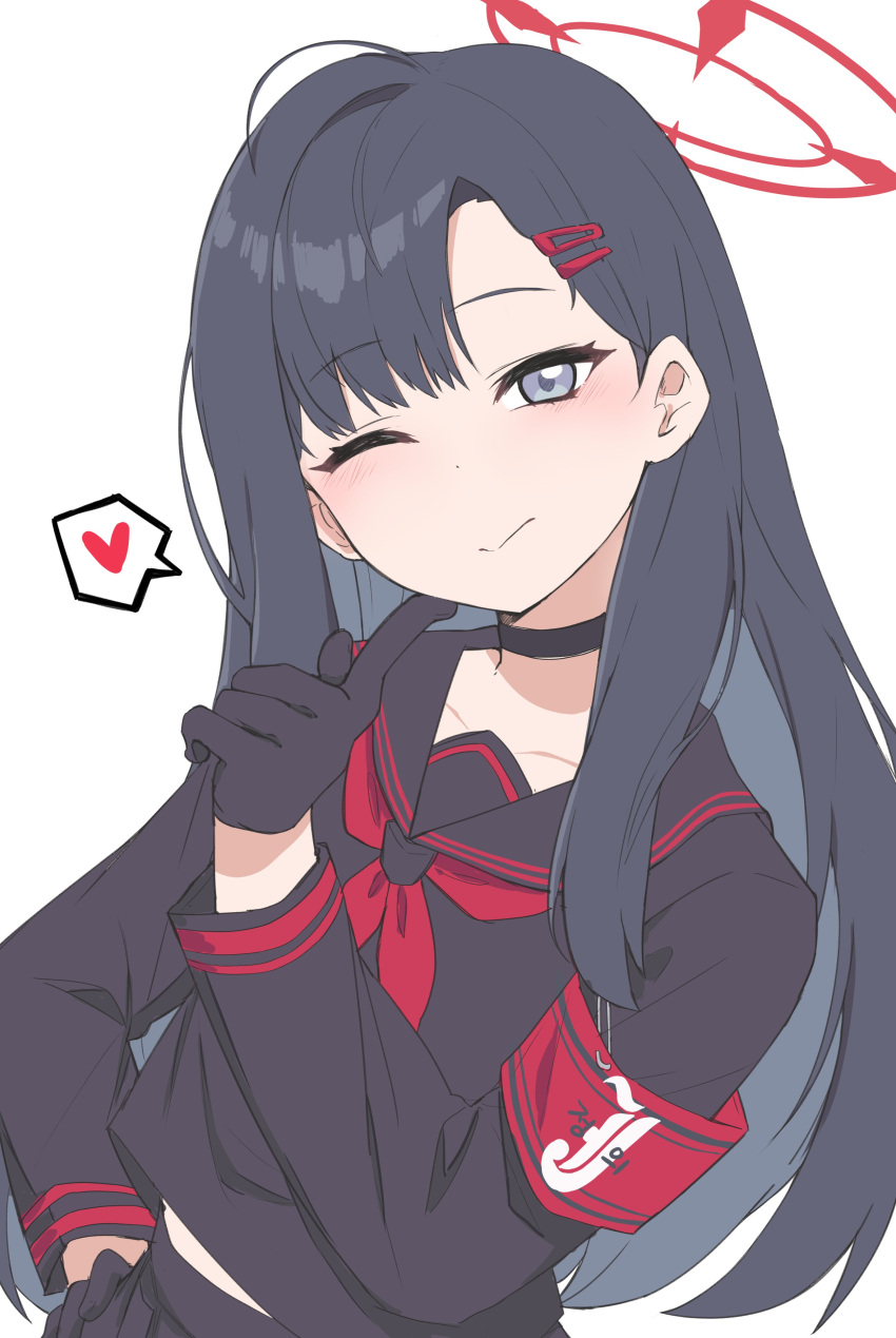 1girl, absurdres, black_choker, black_gloves, black_hair, black_sailor_collar, black_serafuku, black_skirt