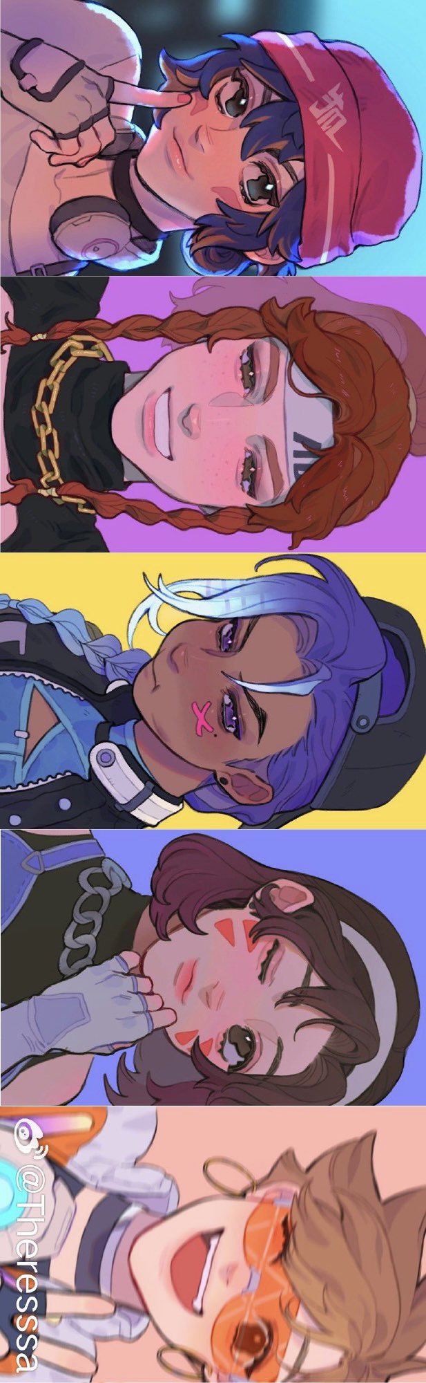 5girls, :i, backwards_hat, baseball_cap, bb_brigitte, black_choker, black_eyes, black_hat