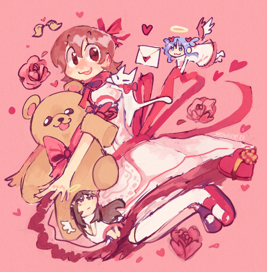 aioi_yuuko, angel, bow, box, cat, dress, flower, hair_bow