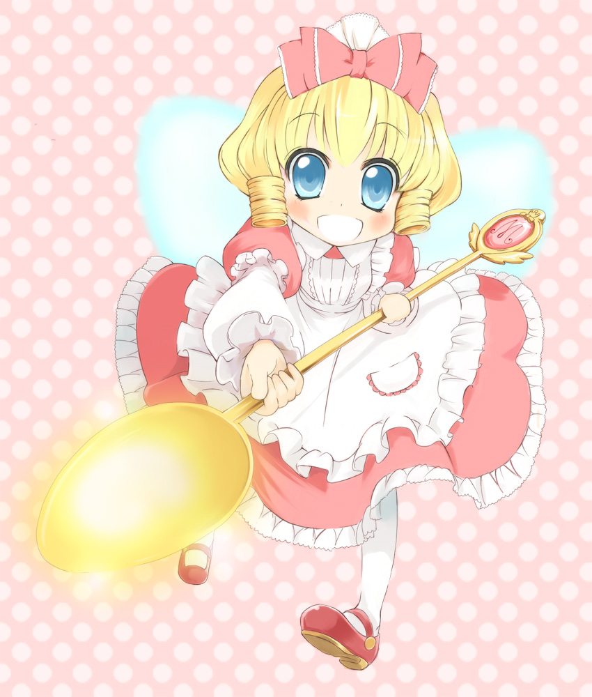 blue_eyes, bow, dress, fairy, hair_bow, mary_janes, pantyhose, polka_dot