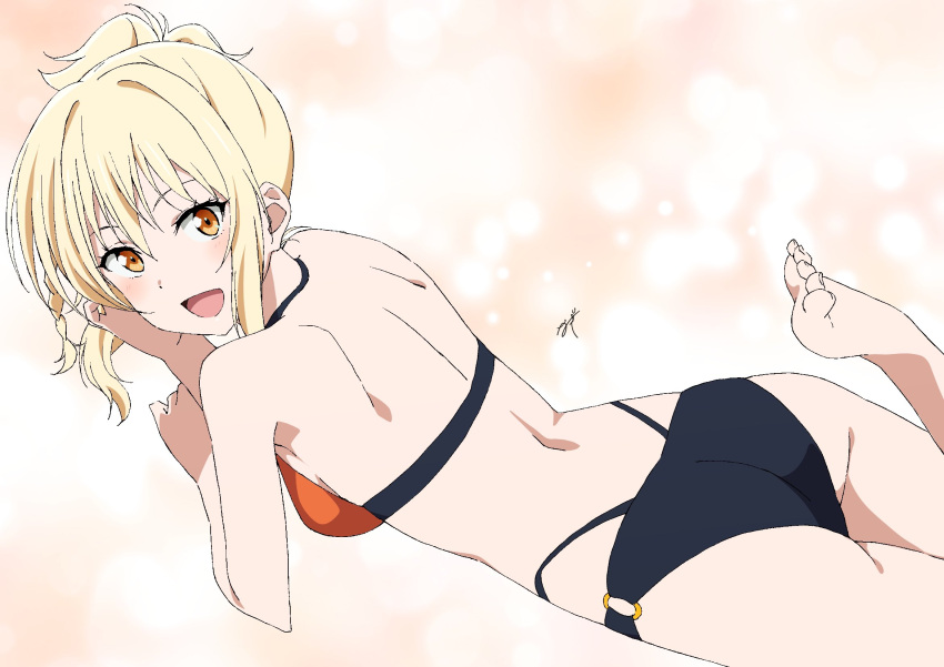 1girl, ass, bikini, blonde_hair, highres, looking_at_viewer, love_live!, love_live!_nijigasaki_high_school_idol_club