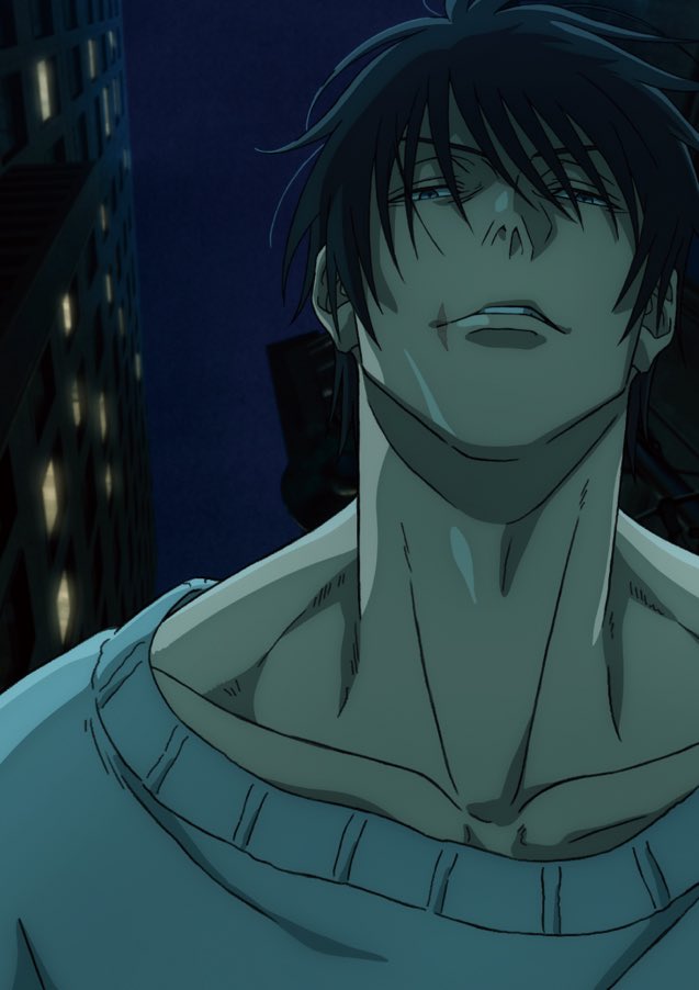 1boy, black_hair, fushiguro_touji, green_eyes, jujutsu_kaisen, koiso_sayaka, looking_at_viewer, looking_down