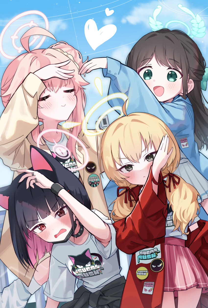 1girl, 4girls, absurdres, after-school_sweets_club_(blue_archive), ahoge, airi_(band)_(blue_archive), airi_(blue_archive), animal_ears