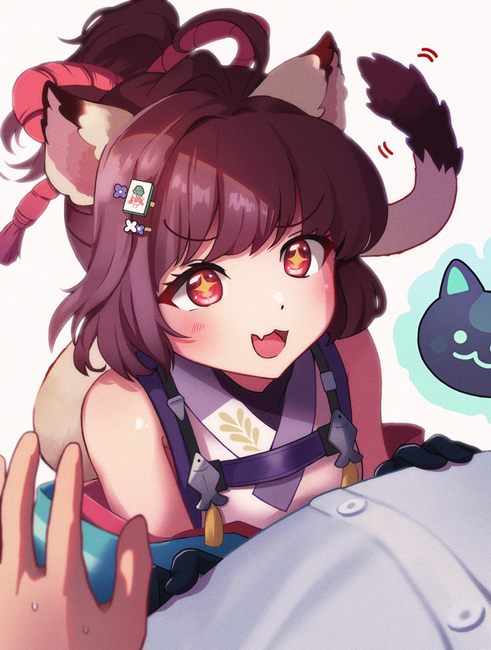 +_+, 1girl, 1other, :3, ahoge, animal_ears, black_gloves, blush