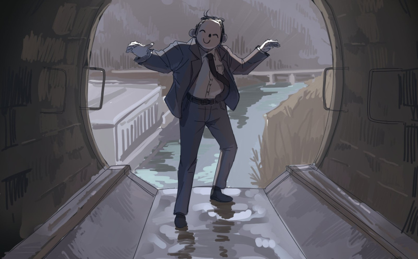 1boy, blue_archive, clich51368861, doodle_sensei_(blue_archive), highres, necktie, parody, scene_reference