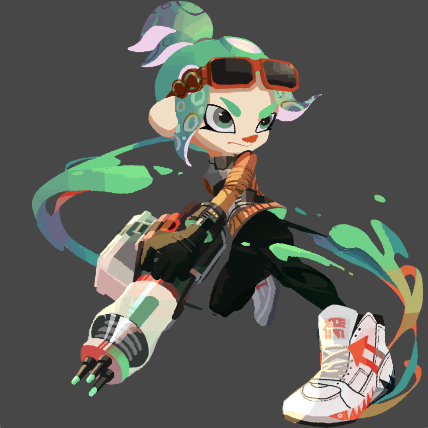 1girl, absurdres, andou_azk, closed_mouth, commentary_request, eyewear_on_head, full_body, green_eyes