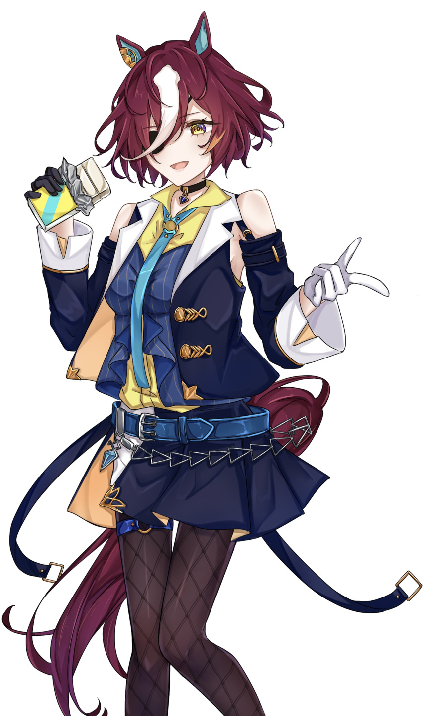 1girl, absurdres, animal_ears, asymmetrical_gloves, bare_shoulders, belt, black_choker, black_gloves