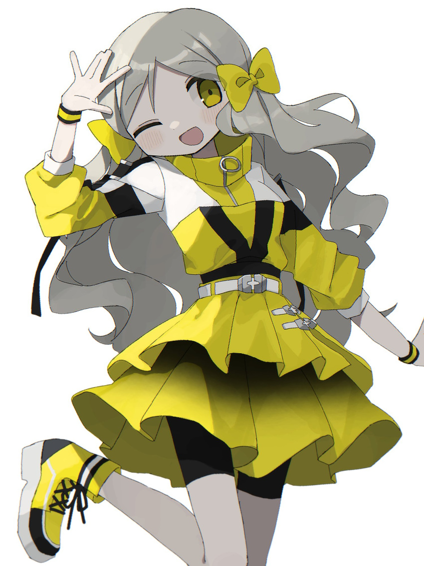01sh110sush1, 1girl, :d, bike_shorts, blush, cowboy_shot, dot_nose, dress