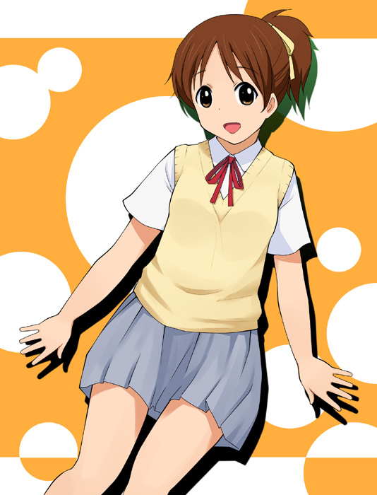brown_hair, hirasawa_ui, k-on!, katatsuka_kouji, ponytail, school_uniform, short_hair