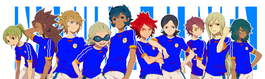 bags_under_eyes, bjorn_kyle, blonde_hair, blue_hair, brown_hair, dark_skin, desuta, dylan_keith