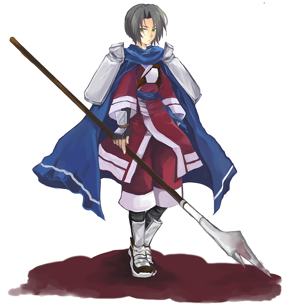 benawi, black_hair, green_eyes, japanese_clothes, male, polearm, short_hair, shuu_(shu-nm)