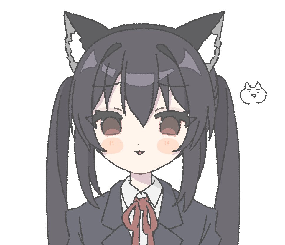 1girl, animal_ears, black_hair, black_jacket, blazer, blush, blush_stickers, brown_eyes