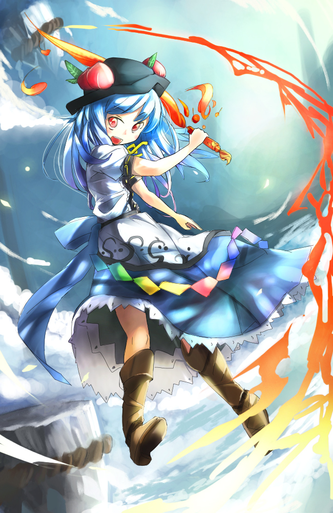 colored, food, fruit, fuyouchu, hat, hinanawi_tenshi, keystone, long_hair