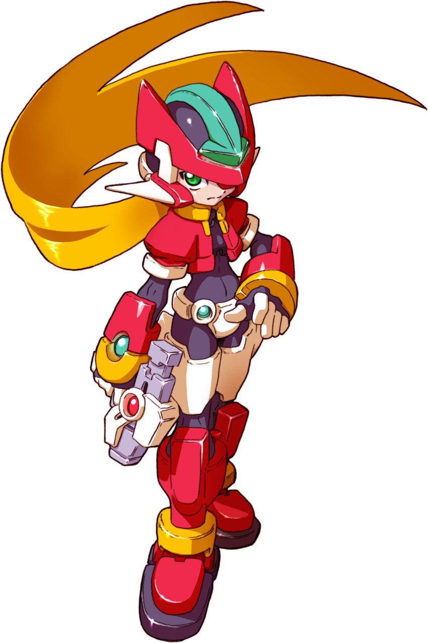 1girl, absurdres, aile_(mega_man_zx), archived_source, armor, black_bodysuit, blonde_hair, bodysuit