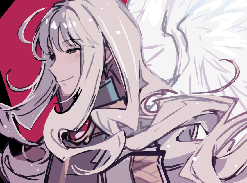 1boy, angel, angel_wings, disgaea, highres, kasumi_koujou, lamington_(disgaea), long_hair, male_focus, multiple_wings, sidelocks, smile, solo, wings
