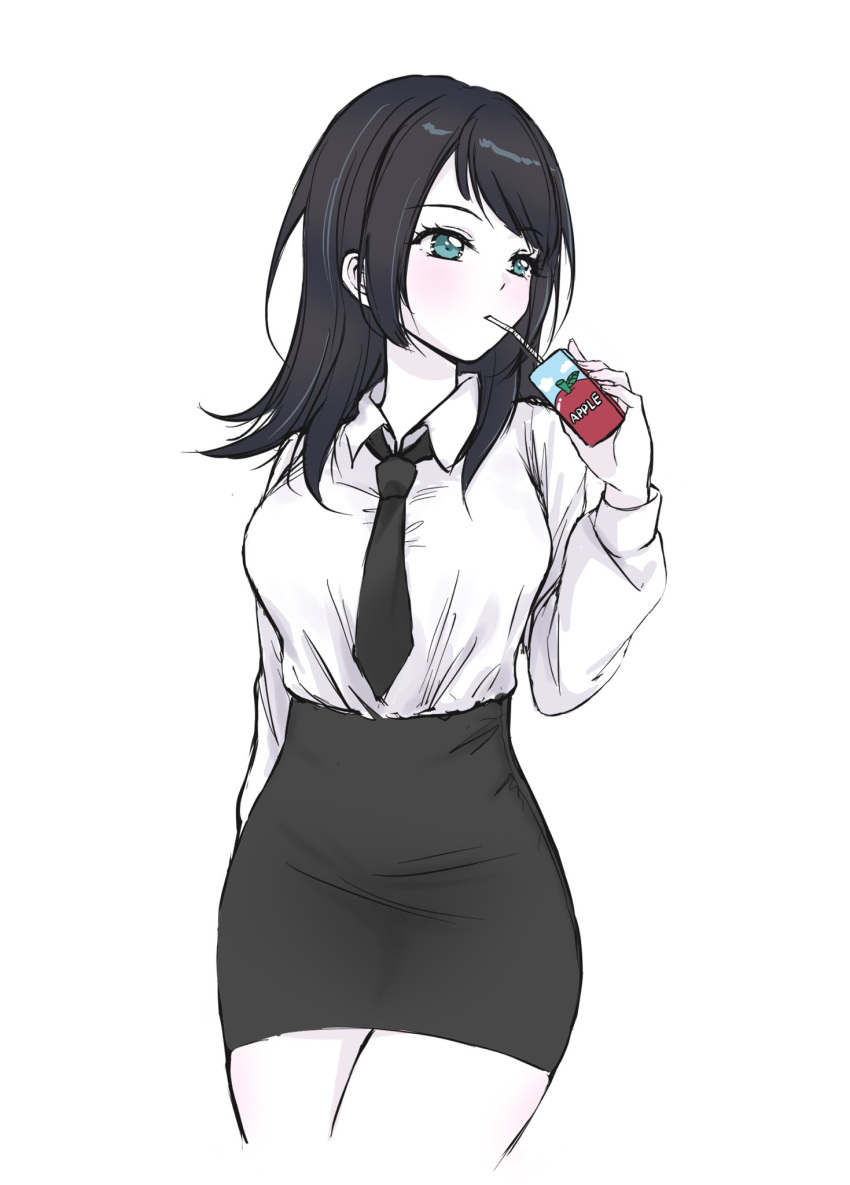 1girl, bang_dream!, bang_dream!_it's_mygo!!!!!, black_hair, black_necktie, black_skirt, blue_eyes, collared_shirt