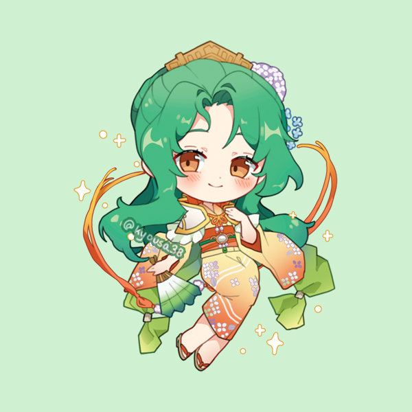1girl, blush, chibi, chibi_only, closed_mouth, elincia_ridell_crimea, elincia_ridell_crimea_(hoshidan_summer), english_commentary