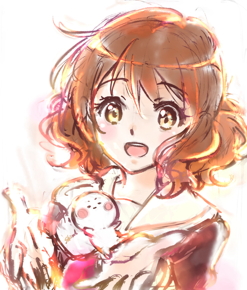 1girl, brown_hair, fluffy_hair, hibike!_euphonium, highres, medium_hair, open_mouth, oumae_kumiko