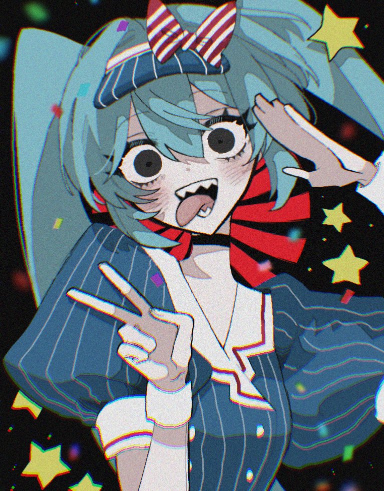 1girl, black_background, black_choker, black_eyes, black_mouth, blue_hair, blue_hat, blush