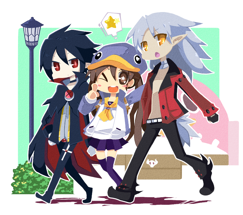 bag, brown_eyes, brown_hair, cape, collar, disgaea, fenrich, hat