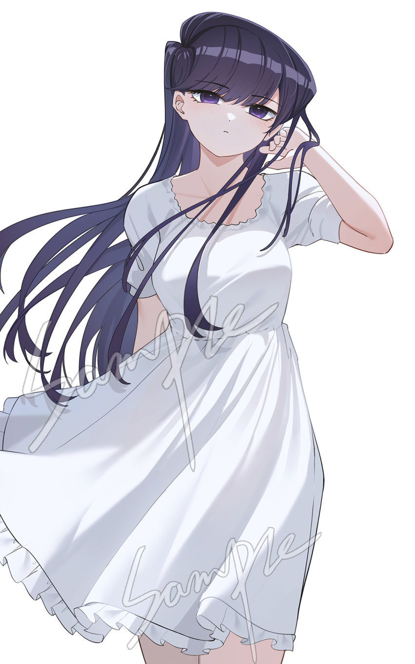 1girl, black_eyes, black_hair, debu_xiao_huajiang, dress, hand_up, highres, komi-san_wa_komyushou_desu