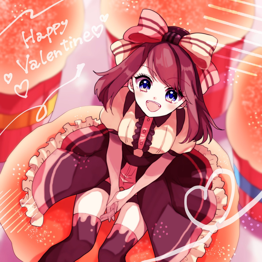 1girl, :d, alternate_costume, blue_eyes, bow, brown_hair, commentary_request, dress