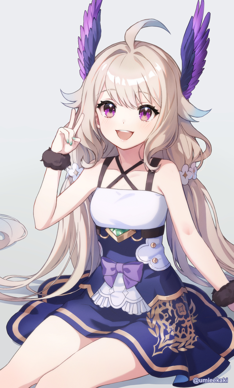 1girl, ahoge, aqua_nails, bare_shoulders, blonde_hair, breasts, collarbone, enna_alouette