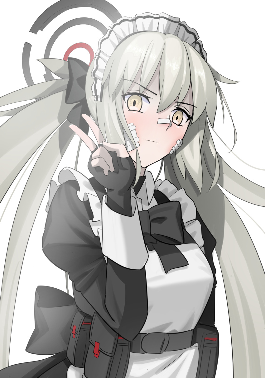 1girl, absurdres, alternate_costume, alternate_hairstyle, apron, artoria_pendragon_(fate), bandaid, bandaid_on_face