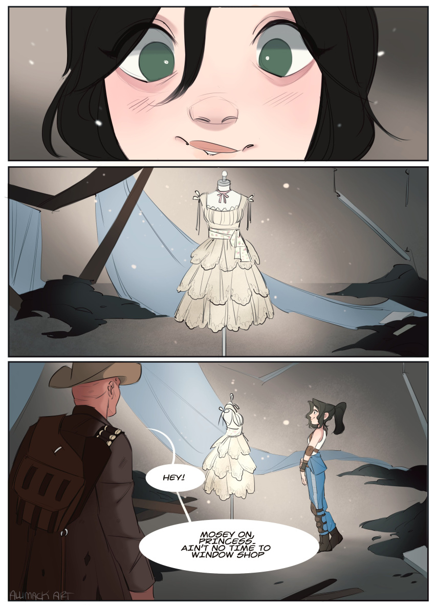 1boy, 1girl, absurdres, allimack, black_footwear, blue_jumpsuit, boots, brown_hat