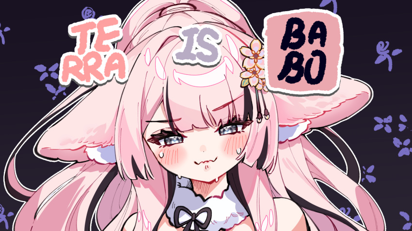 1girl, animal_ear_fluff, animal_ears, baba_is_you, bare_shoulders, black_background, black_hair, blush