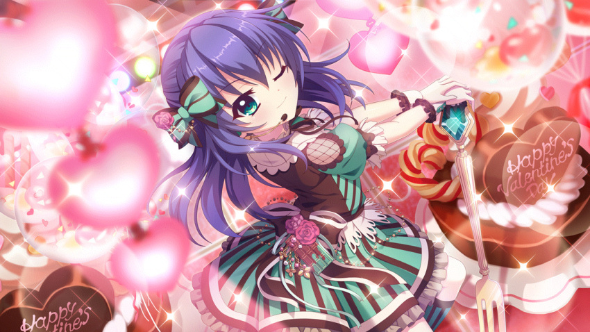 1girl, aqua_eyes, aqua_gemstone, black_dress, blue_hair, blurry, blurry_foreground, bow
