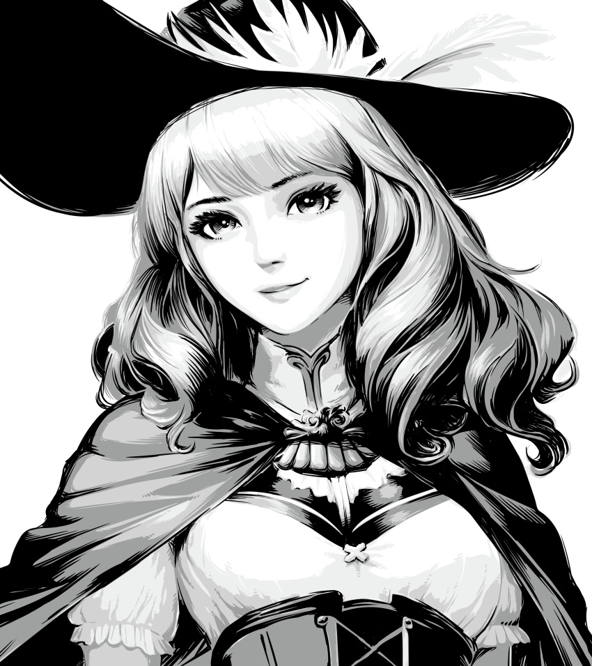 1girl, absurdres, brooch, cape, commentary_request, curly_hair, eyelashes, fantasy