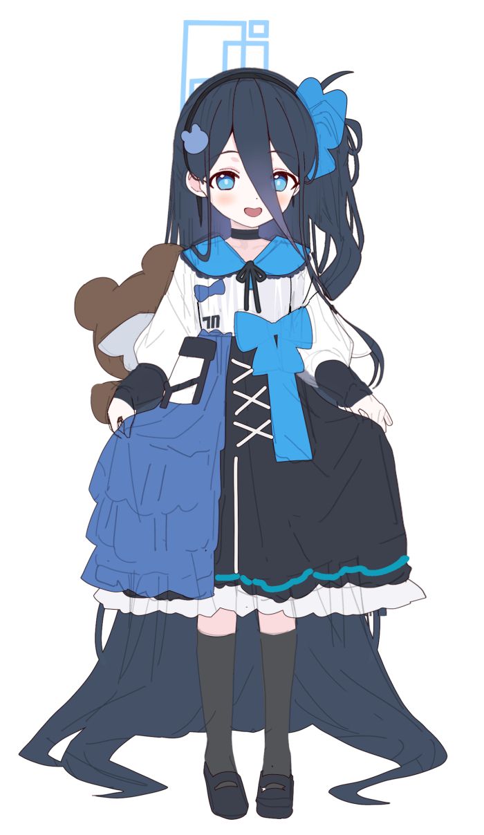 1girl, alternate_costume, aris_(blue_archive), black_choker, black_footwear, black_hair, blue_archive, blue_eyes