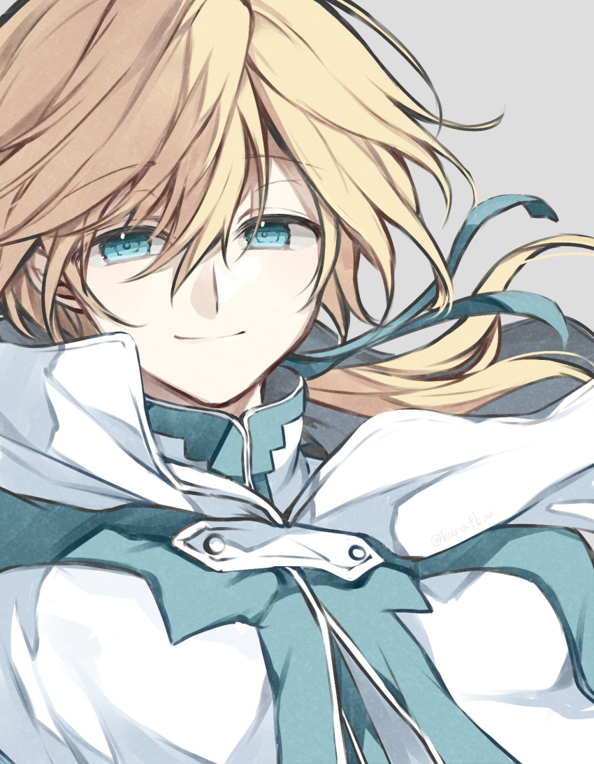 1boy, blonde_hair, blue_eyes, blue_ribbon, cloak, closed_mouth, fai_d._flowright, floating_hair
