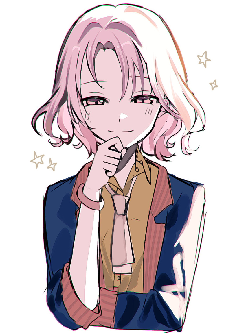 1girl, akiyama_yuuki, anemonelove, bracelet, closed_mouth, collared_shirt, commentary_request, cropped_torso