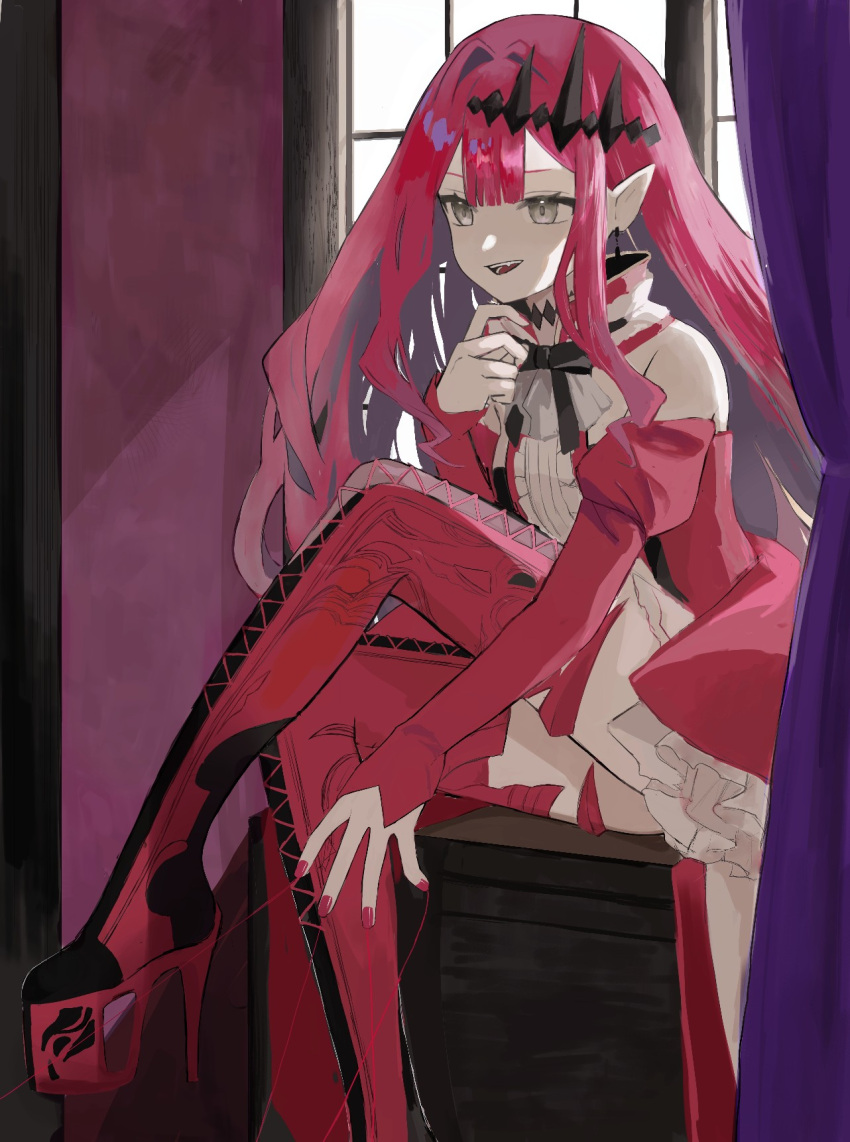 1girl, baobhan_sith_(fate), baobhan_sith_(first_ascension)_(fate), bare_shoulders, boots, detached_sleeves, dress, earrings