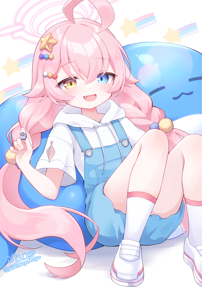 1girl, :d, ahoge, blue_archive, blue_eyes, blush, braid, commentary_request