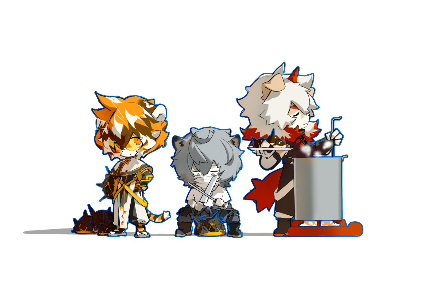 2boys, absurdres, animal, animal_ears, arknights, bear_boy, bear_ears, chibi